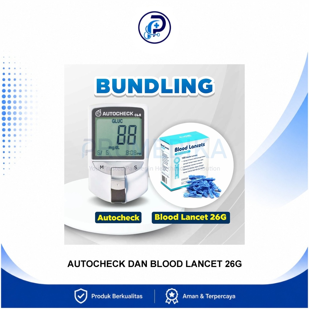Alat Cek Gula Darah Asam Urat Kolesterol AutoCheck 3in1 Bonus Blood Lancet 26G 1 Box